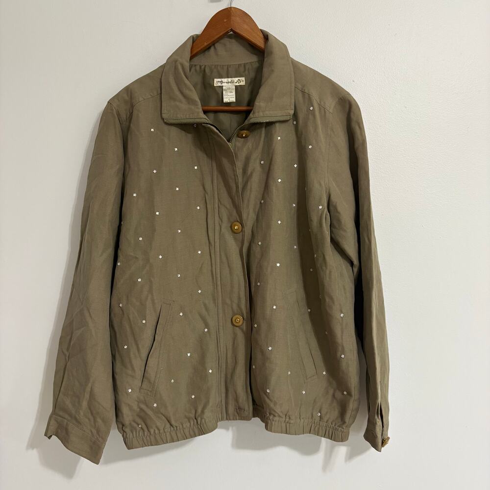Mureli Silk Army Green Bedazzled Full Zip Women's Small Jacket Gorpcore Fairy